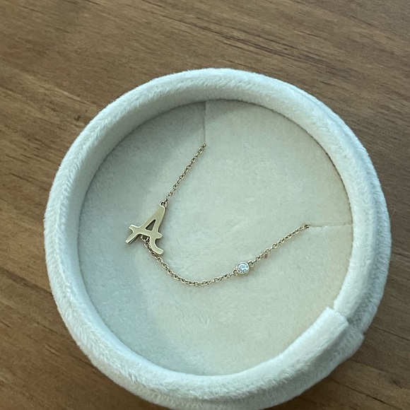 Dainty Gold Initial “A” Necklace with Diamond - Picture 4 of 4